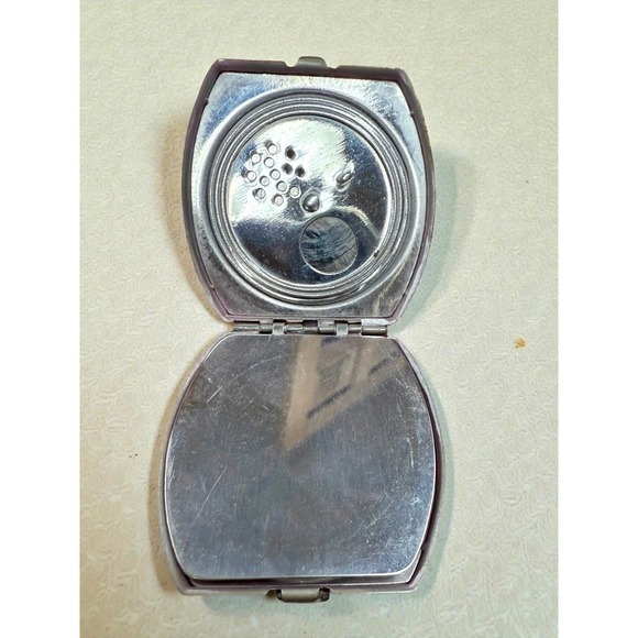 Antique Art Deco Compact Powder Rouge Green Teal Case Mirror Rhinestone Accent - Picture 4 of 8